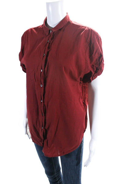 Xirena Womens Cotton Collared Ruched Short Sleeve Button Down Shirt Red Size XS