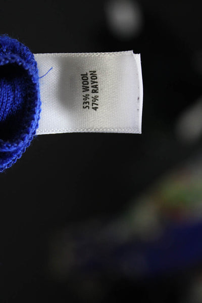 St. John Womens Wool Knit Cap Sleeve Split Hem Tie Sweater Cardigan Blue Size M
