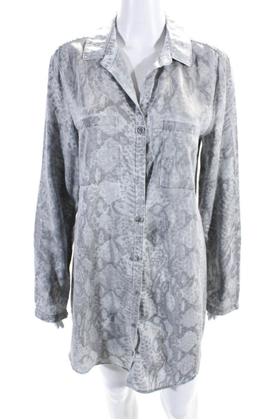 Bella Dahl Womens Abstarct Print Long Sleeve Button Up Shirt Dress Gray Size M