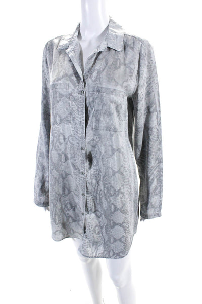 Bella Dahl Womens Abstarct Print Long Sleeve Button Up Shirt Dress Gray Size M