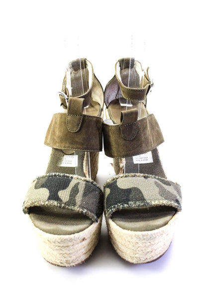 Bettye Muller Womens Green Camouflaged Espadrille Wedge Sandals Shoes Size 7