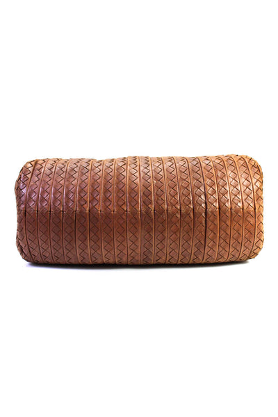 Bottega Veneta Womens Leather Woven Textured Zipped Doctor Satchel Handbag Brown