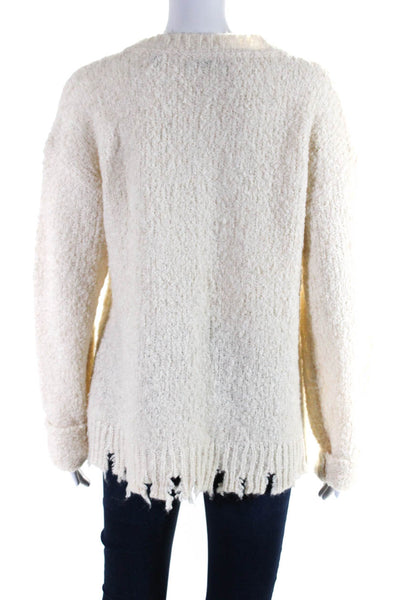 ATM Womens Pullover Fringe Trim Oversized V Neck Sweater White Size Medium