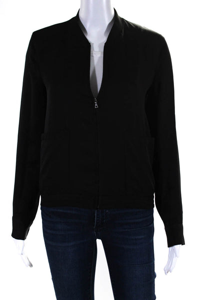 Theory Womens Silk Lightweight Round Neck Long Sleeve Zip Up Jacket Black Size P