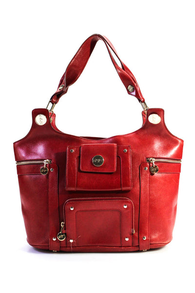 Roger Vivier Womens Leather Gold Tone Hardware Zip Tote Bag Red Size L
