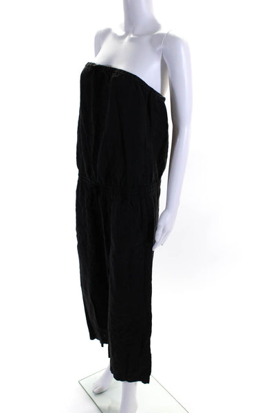 Joie Womens Linen Strapless Wide Leg Drawstring Jumpsuit Black Size Small