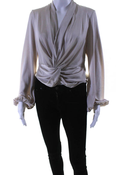 D. Exterior Women's V-Neck Long Sleeves Cinch Blouse Gray Size S
