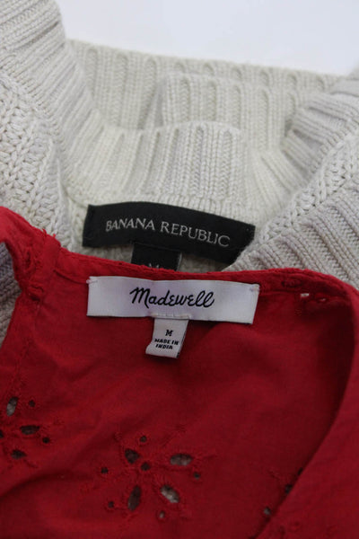 Madewell Banana Republic Womens Eyelet Blouse Sweater Red Size Medium Lot 2