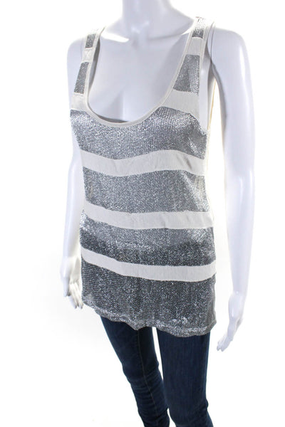 See by Chloe Womens Striped Pullover Tank Top White Silver Size 2