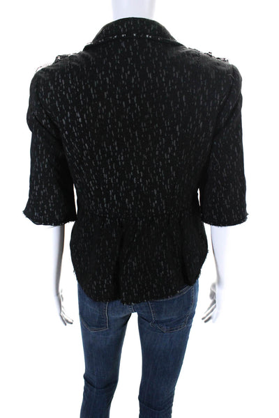 Elie Tahari Womens Lace Shoulders Button Down Jacket Black Wool Size Small