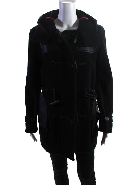 Hunter Womens Black Wool Hooded Full Zip Elbow Patch Long Sleeve Coat Size S