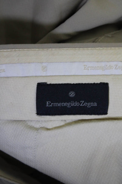 Ermenegildo Zegna Mens Khaki Wool Pleated Straight Leg Dress Pants Size 38