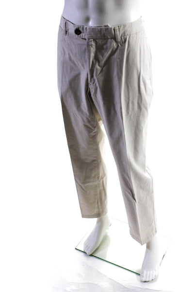 Zegna Sport Mens Light Khaki Cotton Pleated Straight Leg Pants Size 39/56