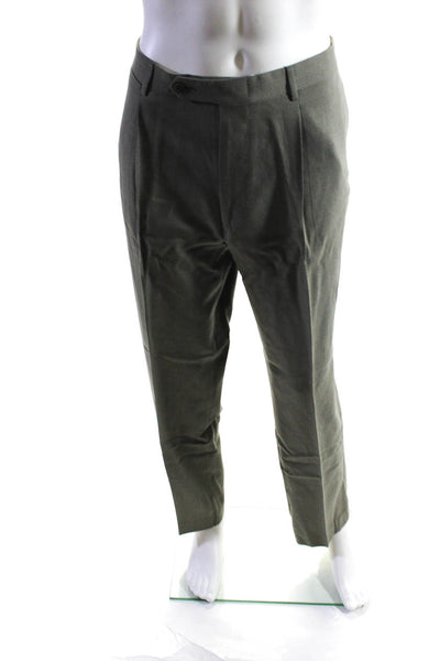 Ermenegildo Zegna Mens Brown Super 100's Pleated Straight Dress Pants Size 56