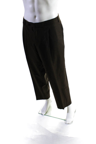 Ermenegildo Zegna Mens Solid Brown Wool Pleated Straight Dress Pants Size 38