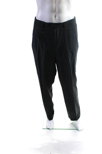Ermenegildo Zegna Mens Dark Gray Wool Pleated Straight Leg Dress Pants Size 38