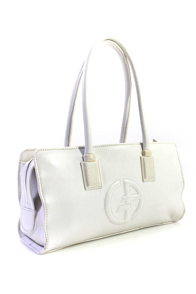 Giorgio Armani Womens Leather Anagram Top Handle Shoulder Bag White Size S