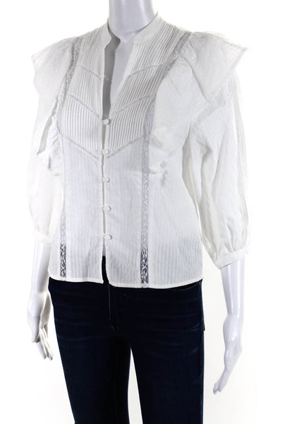 Intermix Womens Ruffled Lace 3/4 Sleeved Buttoned V Neck Blouse White Size 0