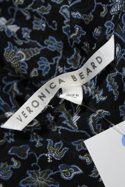 Veronica Beard Womens Floral Ruffled Long Sleeved Blouse Black Blue Size XS