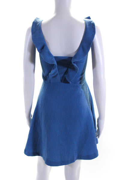 Sandro Womens V Neck Ruffle Trim Sleeveless A Line Dress Blue Size S