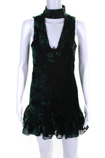 Caroline Constas Womens Velvet Floral Halter Ruffle Shift Dress Black Size XS