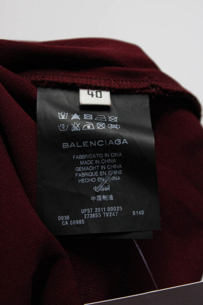 Balenciaga Silk Womens Silk V Neck Blouse Wine Red Size EUR 40