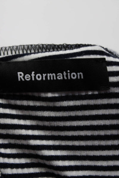 Reformation Womens Striped Short Sleeves A Line Dress White Black Size Medium