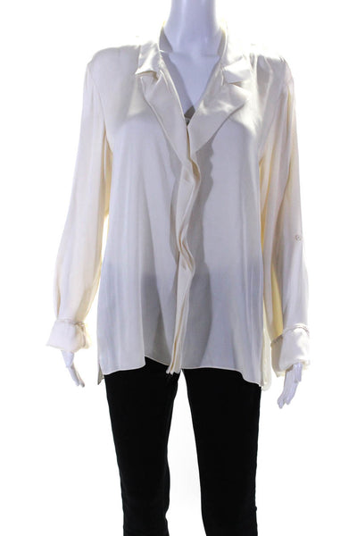 Elie Tahari Womens Silk Collared Long Sleeve Button Up Blouse Top Beige Size XL