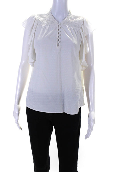 Paige Black Label Womens Ruffled Sleeves Smocked Blouse White Size Extra Small