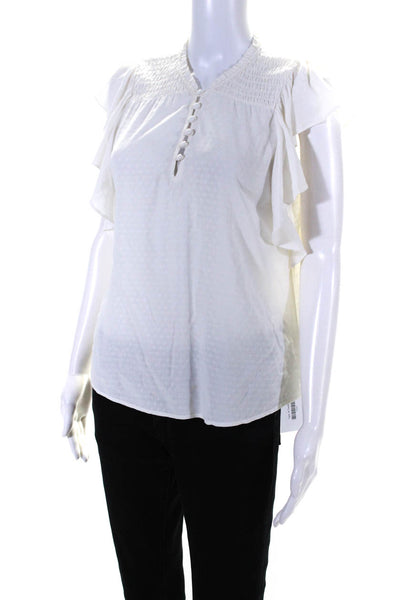 Paige Black Label Womens Ruffled Sleeves Smocked Blouse White Size Extra Small