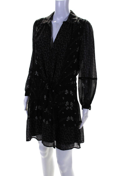 Paige Black Label Womens Silk Floral Print A Line Dress Black Size Small