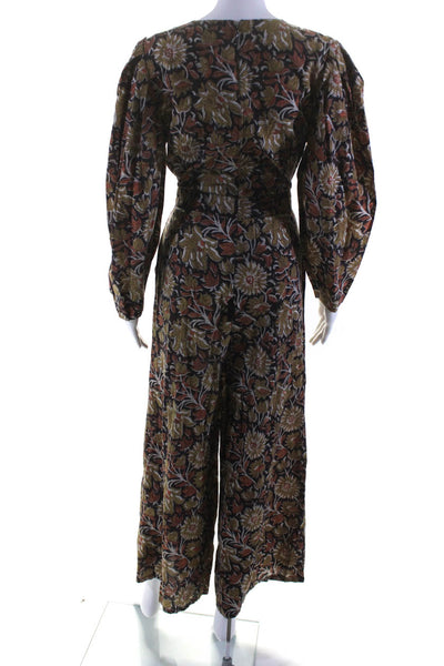 Mille Resort & Travel Womens Crew Neck Leaf Floral Printed Jumpsuit Brown Small