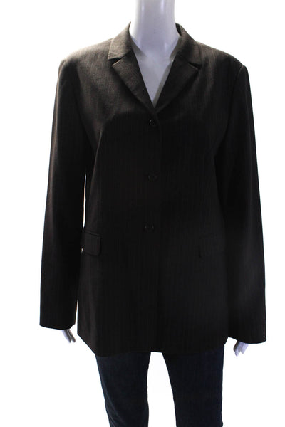 Tahari Womens Pinstriped Collared Three Button Long Sleeved Blazer Brown Size 10