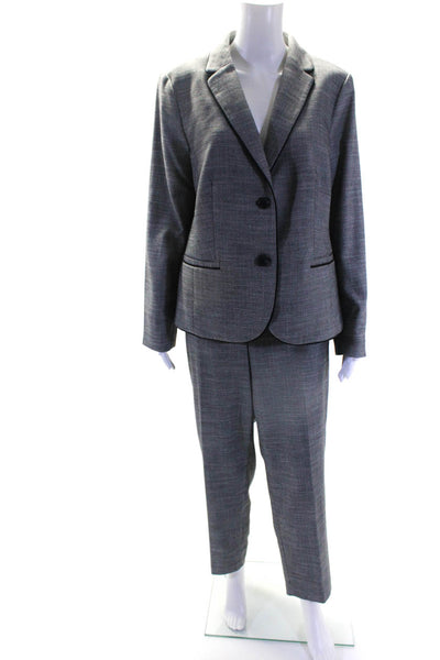 Talbots Womens Woven Two Button Collared Blazer Pants Suit Gray White Size 14