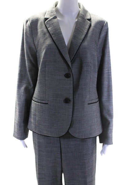 Talbots Womens Woven Two Button Collared Blazer Pants Suit Gray White Size 14