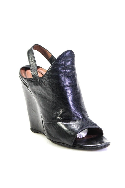 Elizabeth and James Womens Leather Open Toe Slingback Heels Black Size  5B