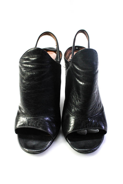 Elizabeth and James Womens Leather Open Toe Slingback Heels Black Size  5B