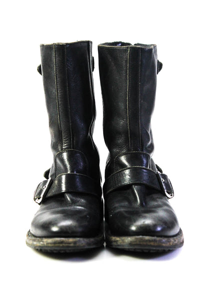 Burberry Womens Leather Buckle Detail Zip Up Mid-Calf Boots Black Size 36 6