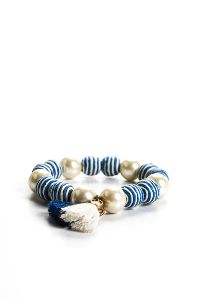 J Crew Womens Faux Pearl Knit Beaded Blue Stretch Bracelets Lot 3