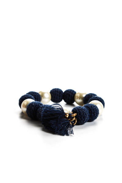 J Crew Womens Faux Pearl Knit Beaded Blue Stretch Bracelets Lot 3