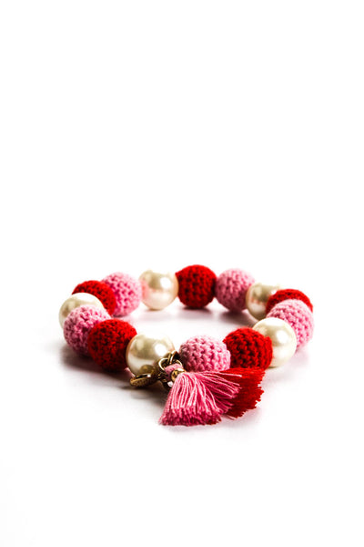 J Crew Womens Faux Pearl Knit Beaded Pink Stretch Bracelets Lot 4