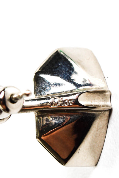 Christian Dior Womens Silver Tone Crystal + Quartz Signed Stud Earrings