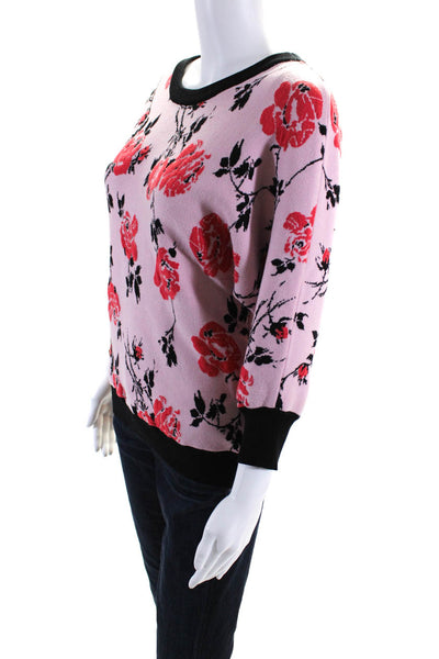 T Tahari Womens Floral 3/4 Sleeved Tight Knit Sweater Pink Black Red Size L