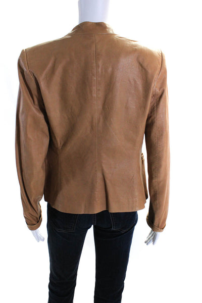 Theory Women's Long Sleeves Open Front Pockets Leather Jackets Camel Size 2