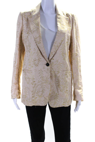 Forte Forte Womens Beige Gold Detail One Button Long Sleeve Blazer Jacket Size34