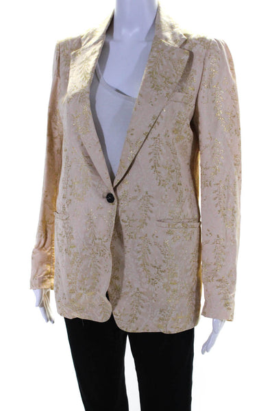 Forte Forte Womens Beige Gold Detail One Button Long Sleeve Blazer Jacket Size34