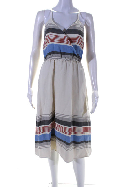 Suno Womens White Multicolor Striped V-Neck Sleeveless Fit & Flare Dress Size 0
