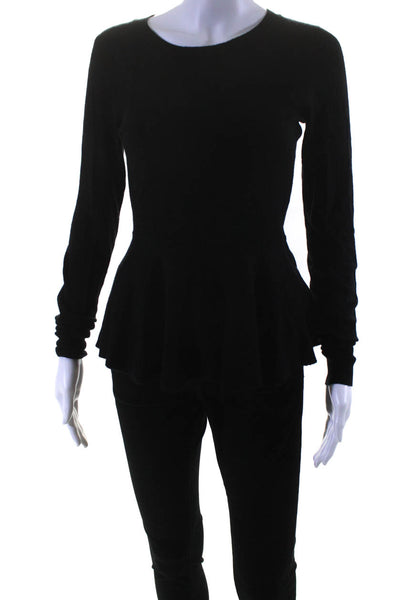 Olivaceous Womens Tight Knit Long Sleeved Round Neck Peplum Blouse Black Size S