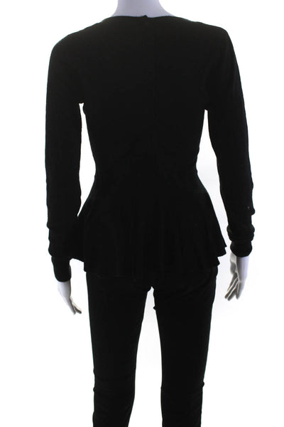 Olivaceous Womens Tight Knit Long Sleeved Round Neck Peplum Blouse Black Size S