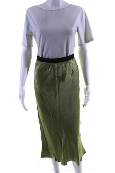 MSCH Womens Elastic Waist Satin Midi Slip Bias Skirt Sage Size M